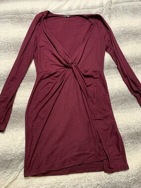 4/$30 Fashion Nova Twist-Front Long Sleeve Dress in Burgundy